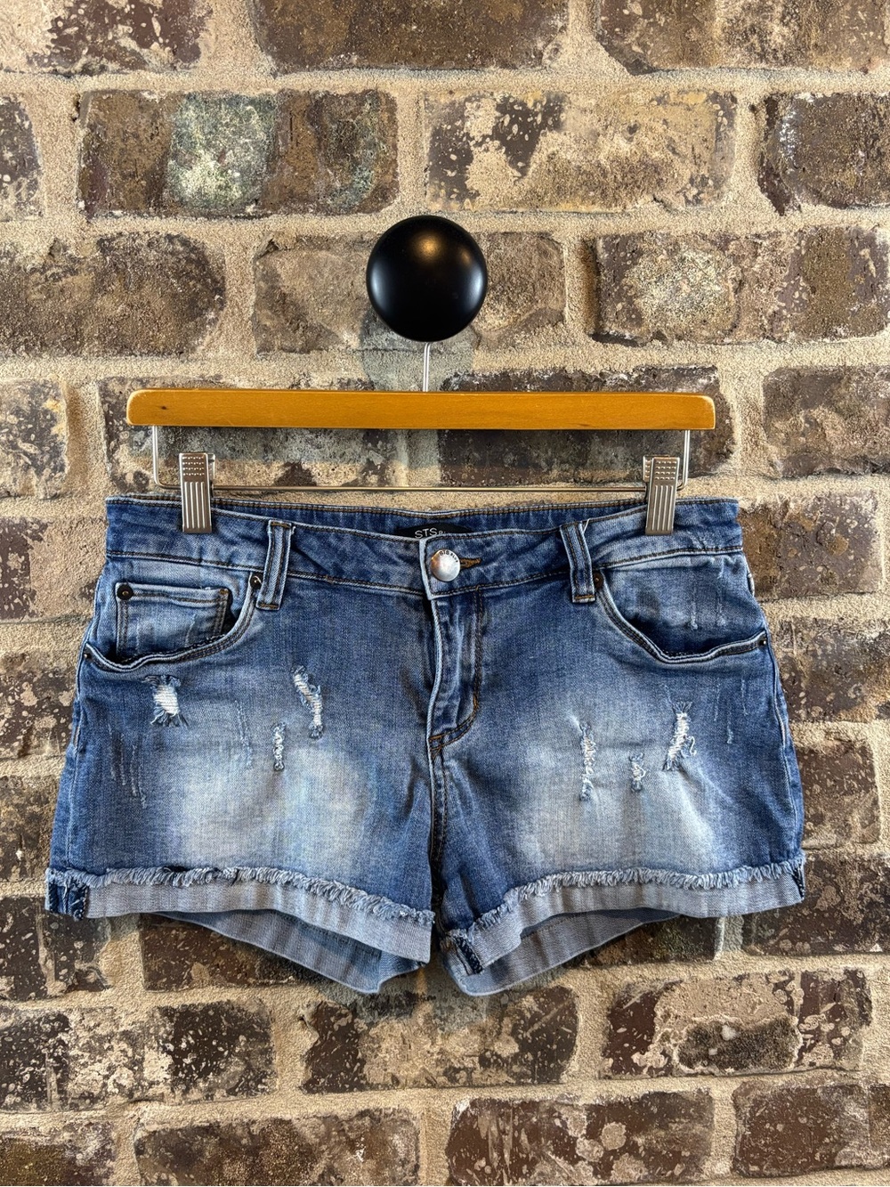 STS Blue Distressed Rolled-Hem Jean Shorts - Faded Blue